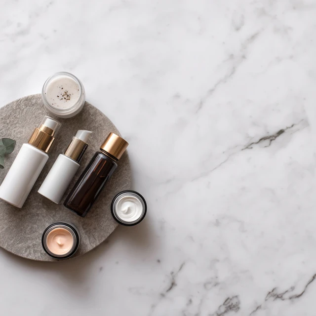 Cosmetic products on marble background