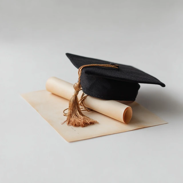 Graduation Cap and Diploma on Parchment