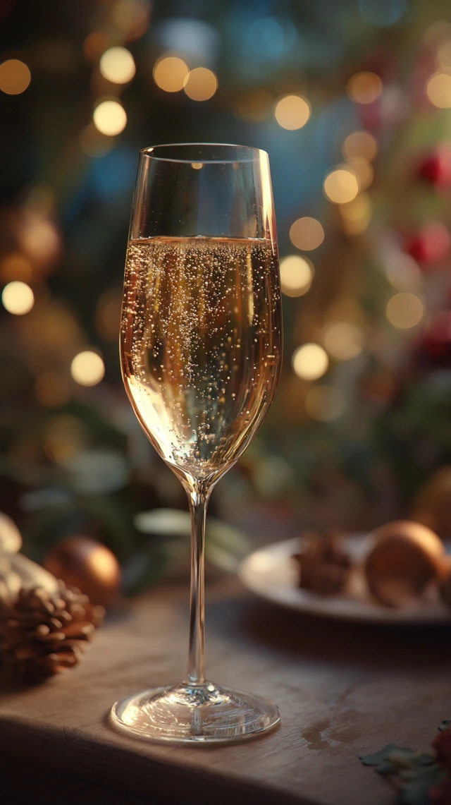 Festive Champagne Toast with Bokeh Background