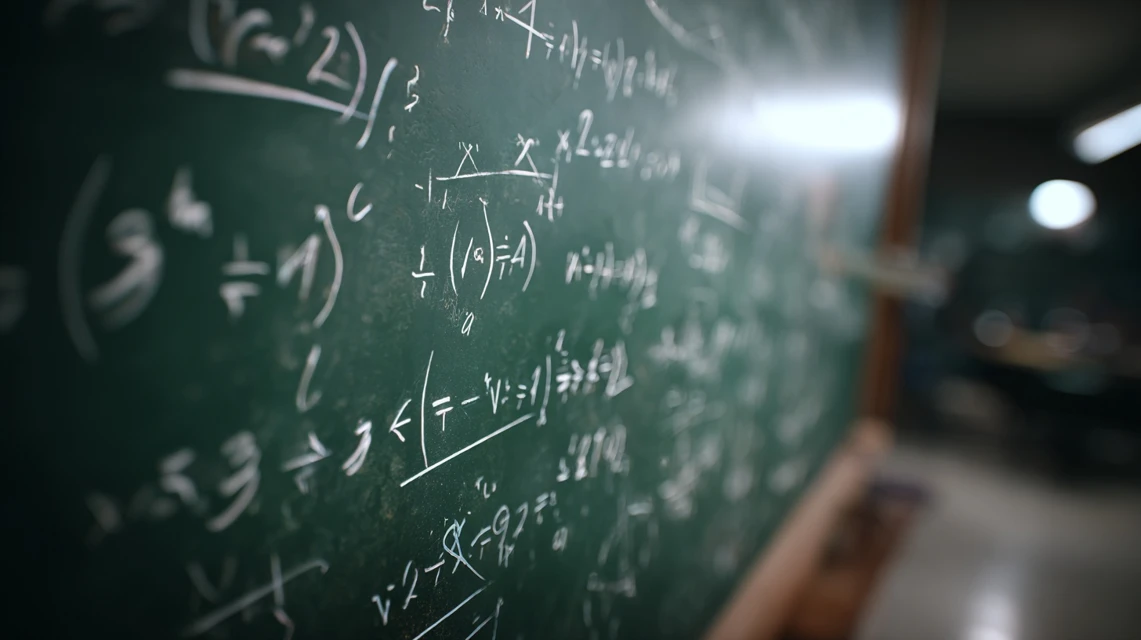 Chalkboard filled with mathematical equations
