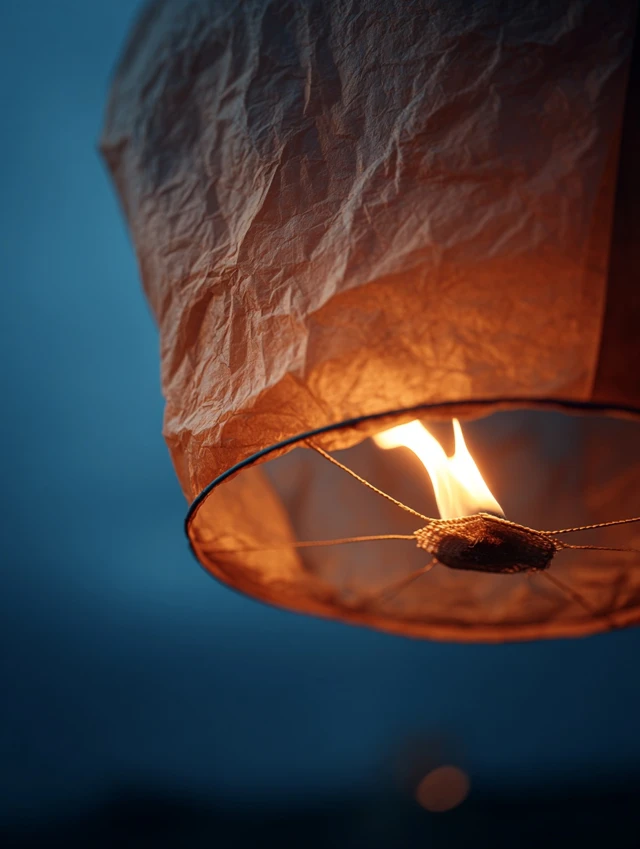 Glowing Sky Lantern Ascending into the Night