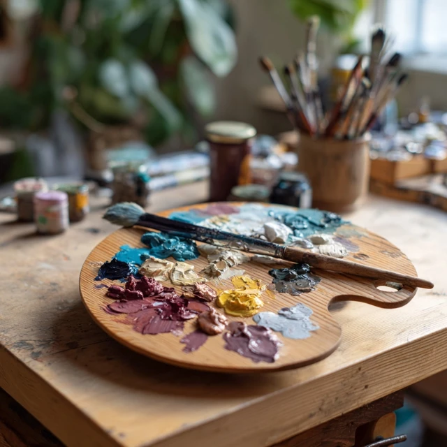 Artist's Palette with Paints and Brushes