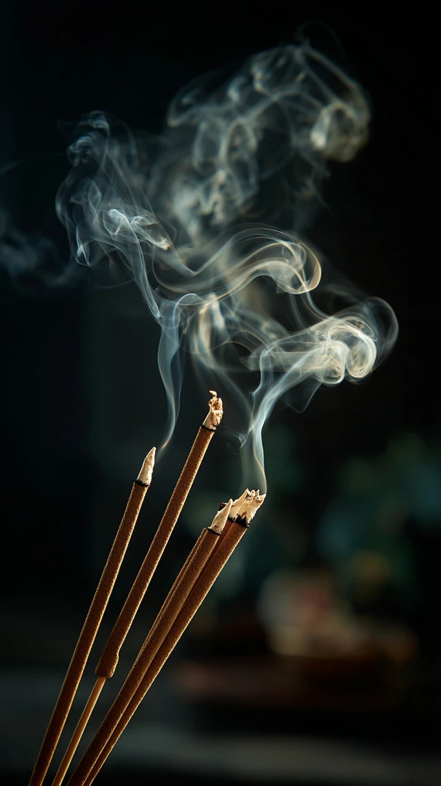 Burning Incense Sticks with Smoke Trails