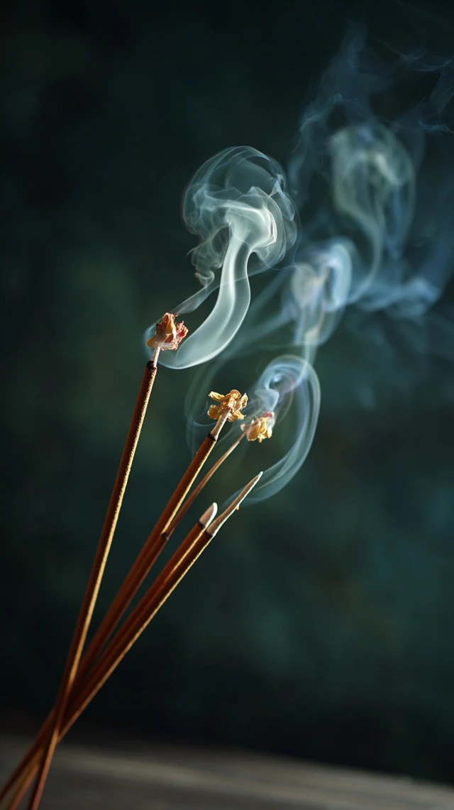 Incense Sticks with Smoke on Dark Background