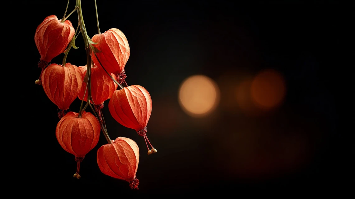 Chinese Lantern Plant on Black Background