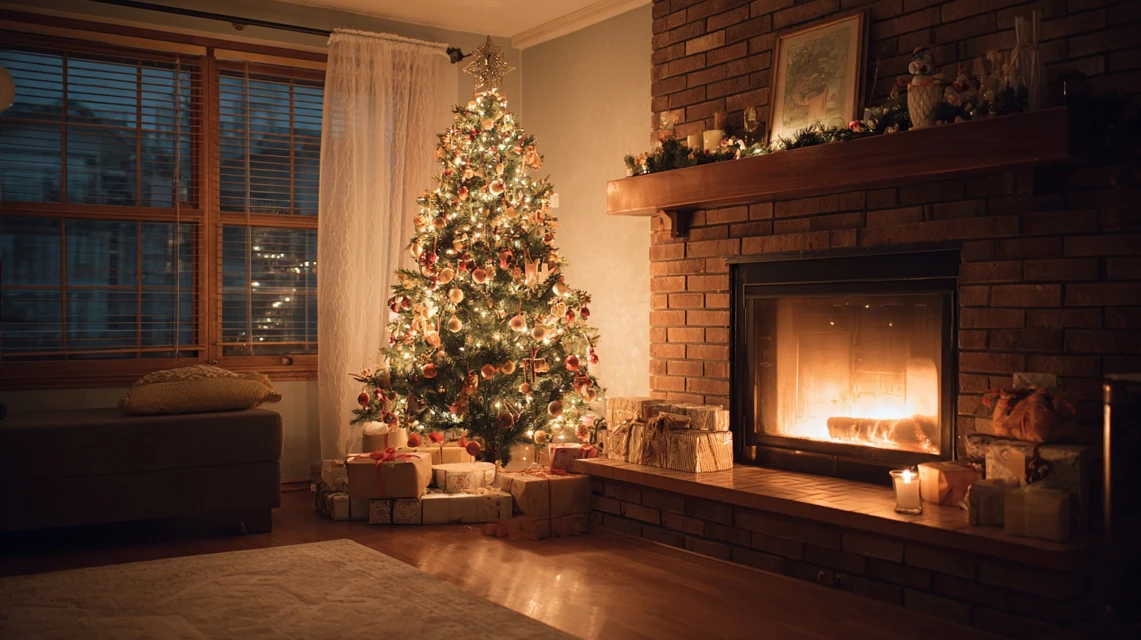 Cozy Christmas Living Room with Fireplace