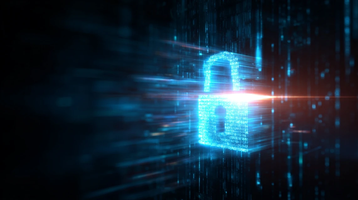 Digital Padlock Security Concept with Binary Code