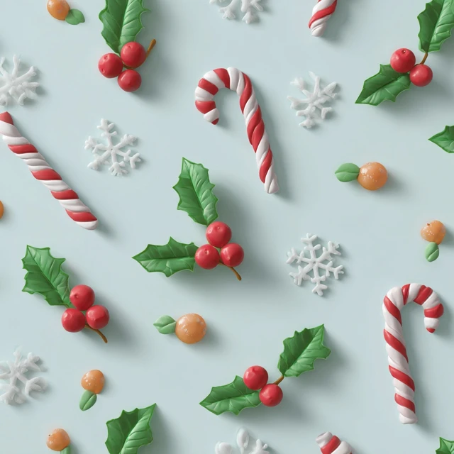 Festive Christmas Pattern with Candies and Holly