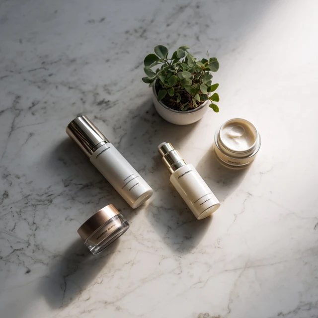 Elegant Skincare Products on Marble Surface