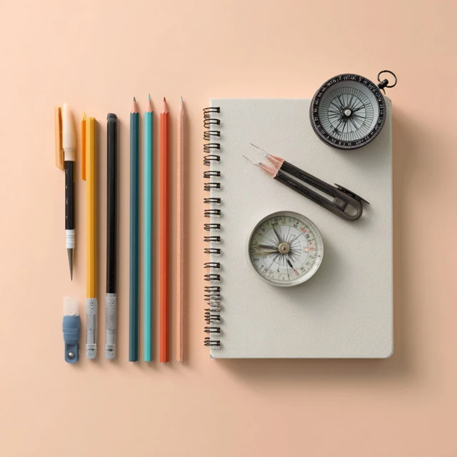 Stationery and Notebook on Peach Background