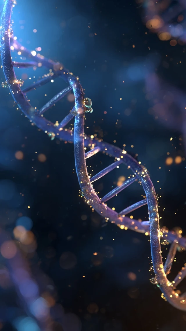 Abstract DNA strand with glowing particles