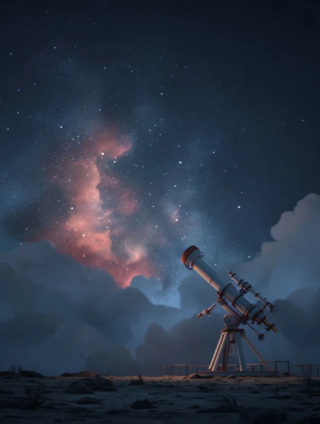 Telescope Gazing at a Starry Night Sky