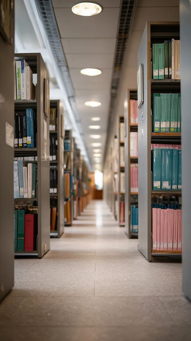 Library aisle with bookshelves and books