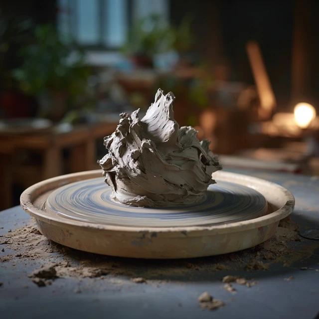 Clay on a Pottery Wheel Ready to Shape