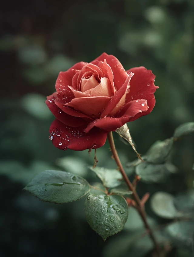 Red Rose with Water Droplets