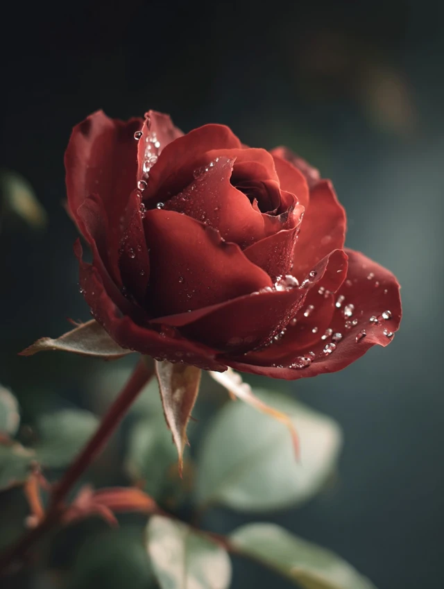 Red Rose with Water Droplets